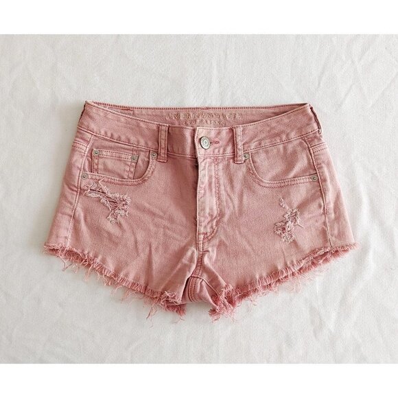 American Eagle Women's Pink Cut Off Shorts Size 2 Distressed Stretch - Picture 1 of 4